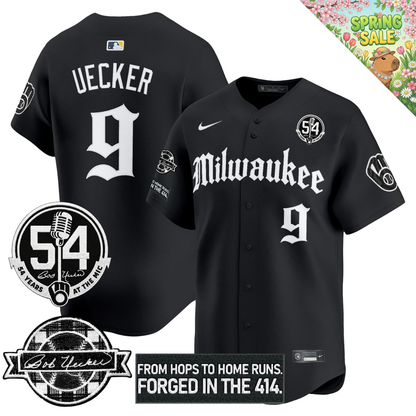 MIL Bob Uecker "54 Years At The Mic" Patch Limited Gothic Jersey - All Stitched