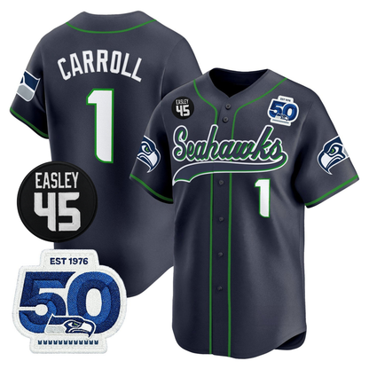 Seattle Seahawks 50th & Easley Tribute Patch Vapor Baseball Jersey - All Stitched