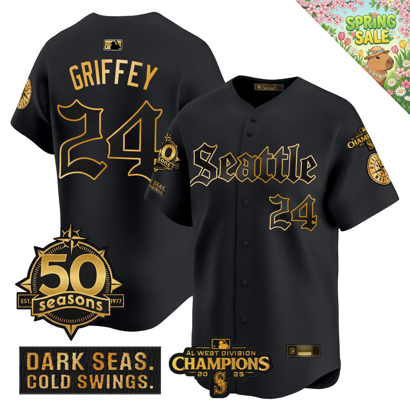 SEA 2026 Vapor Limited Gold Jersey - 50th Anniversary & AL West Division Champions Patch - All Stitched