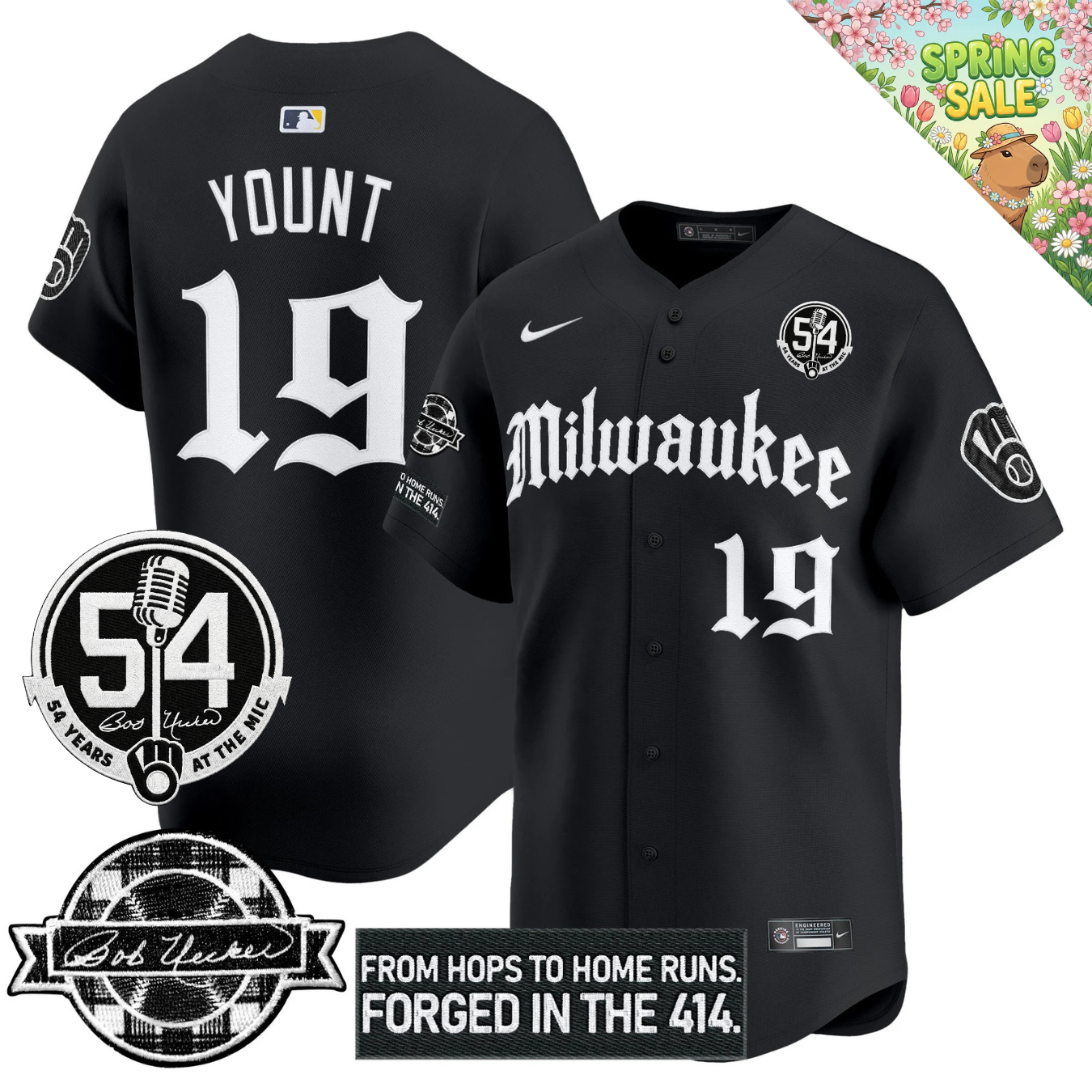 MIL Bob Uecker "54 Years At The Mic" Patch Limited Gothic Jersey - All Stitched