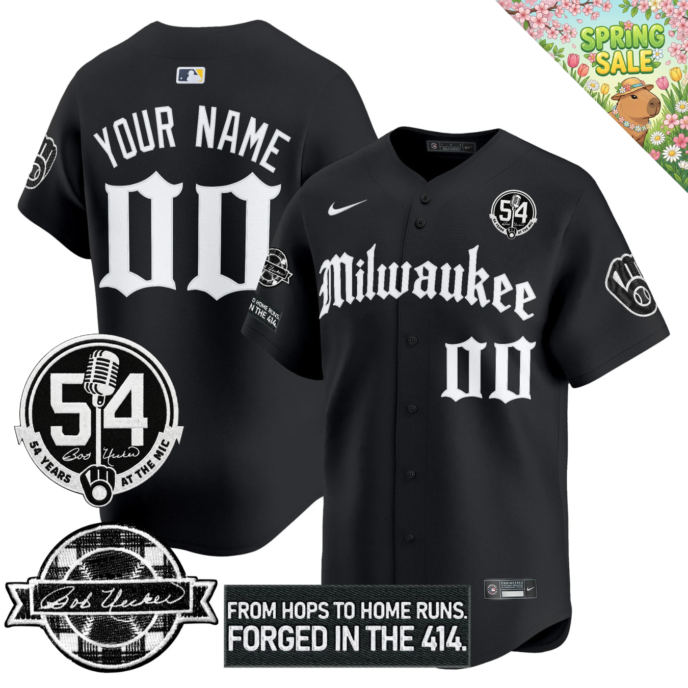 MIL Bob Uecker "54 Years At The Mic" Patch Limited Gothic Jersey - All Stitched