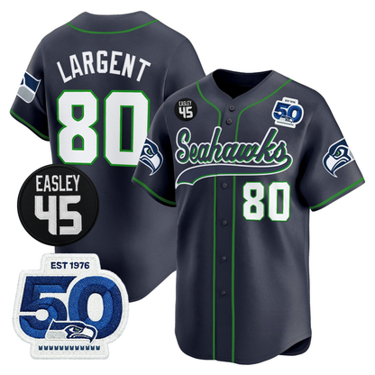 Seattle Seahawks 50th & Easley Tribute Patch Vapor Baseball Jersey - All Stitched