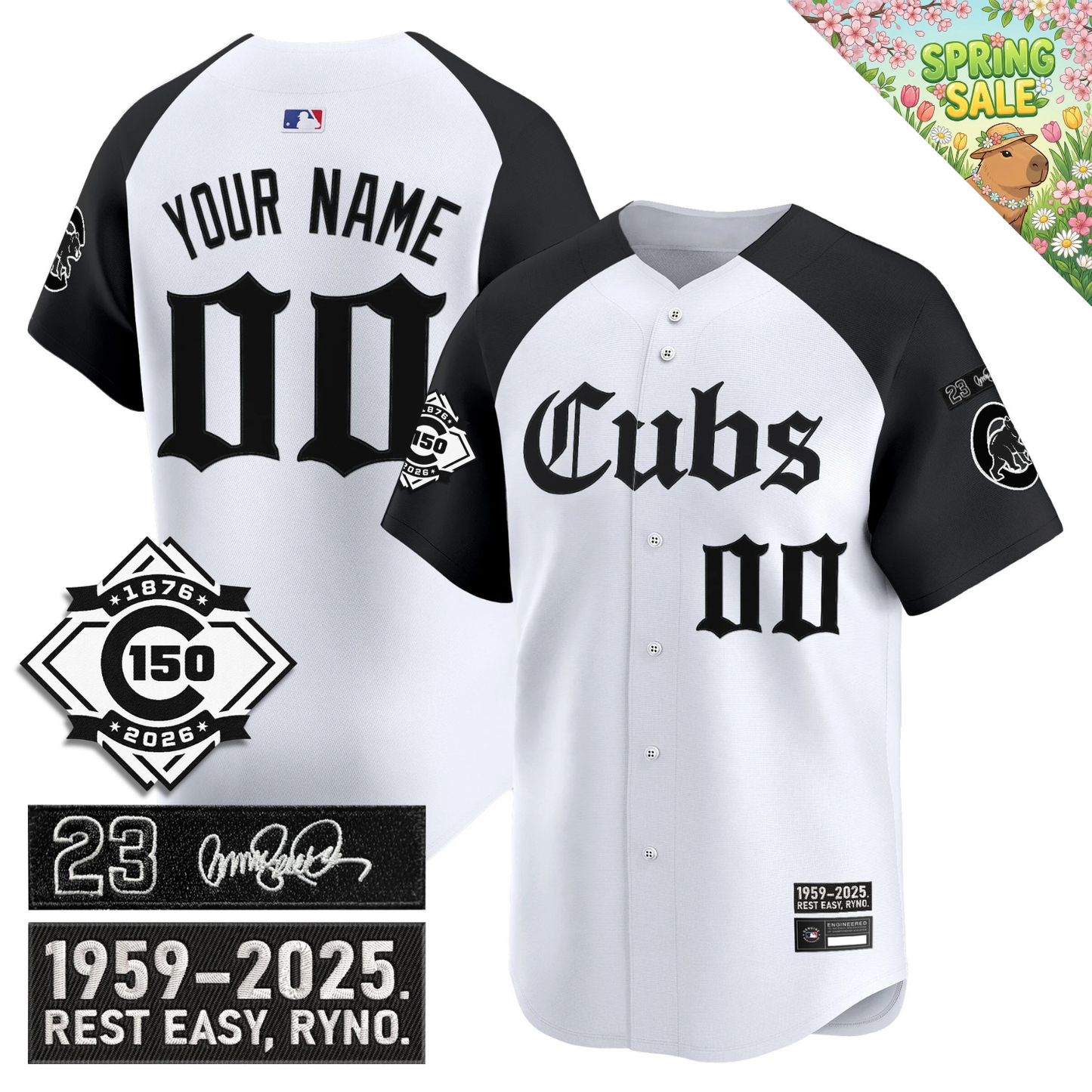 CUSTOM CHC 'Ryne Sandberg Tribute' & 150th anniversary patch Limited Gothic Jersey - All Stitched