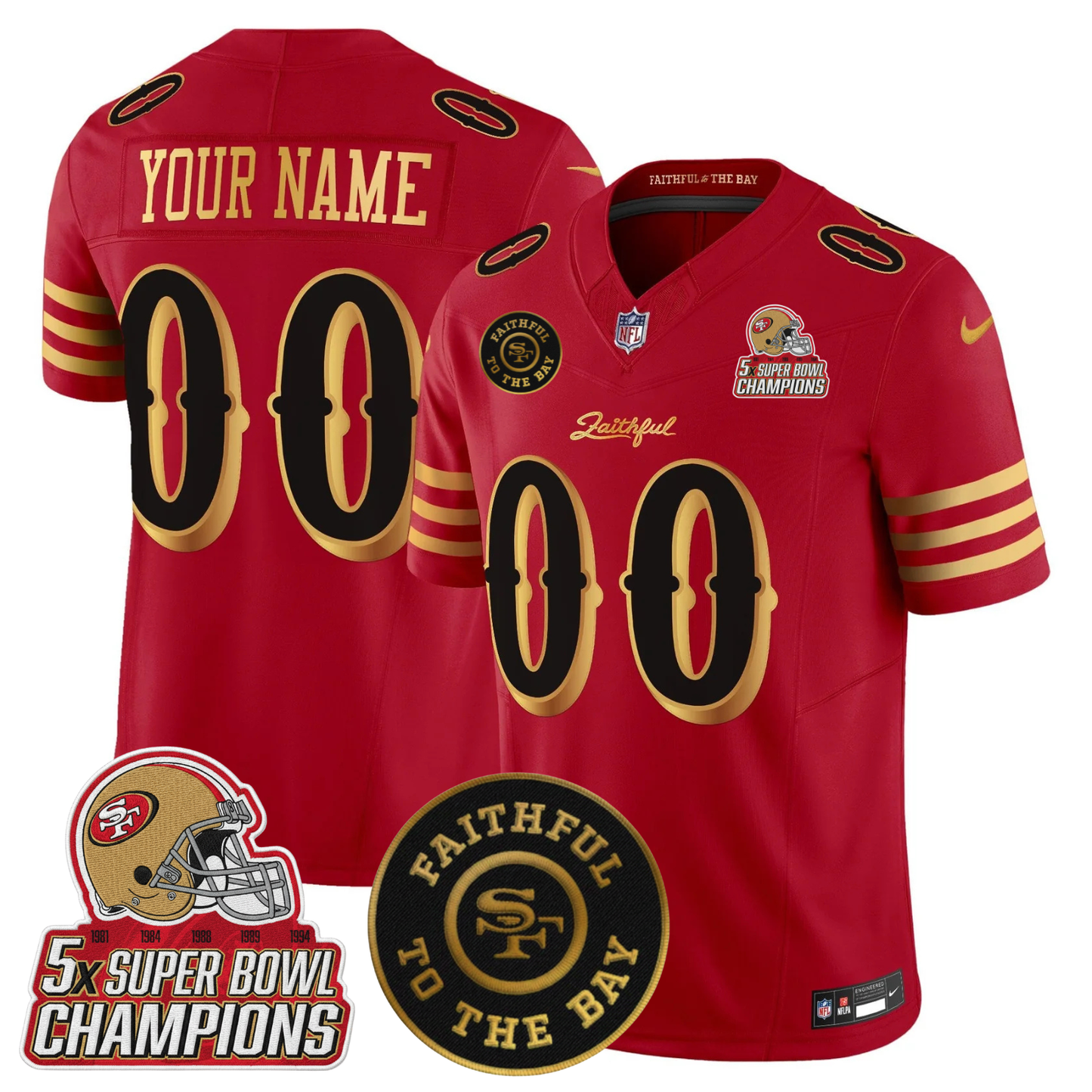 Custom SF 2025 “Rivalries” 5x Champions & Faithful To The Bay Patch Vapor Limited Jersey - All Stitched