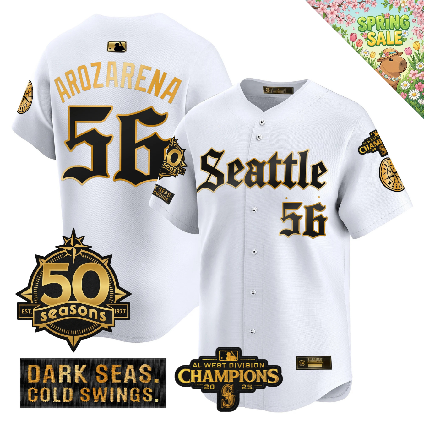 SEA 2026 Vapor Limited Gold Jersey - 50th Anniversary & AL West Division Champions Patch - All Stitched