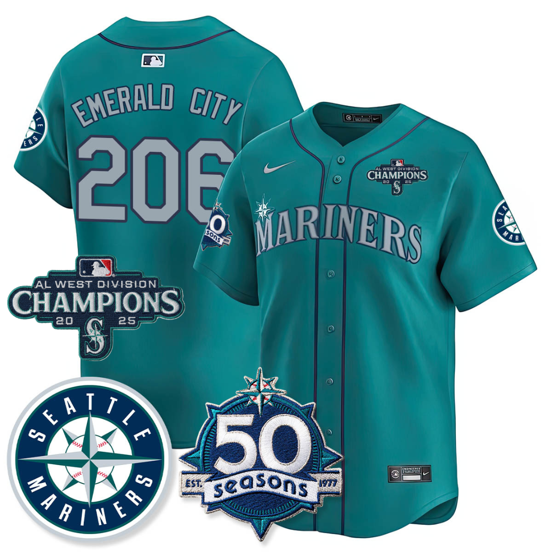 SEA Vapor Premier Limited Jersey - 50th Anniversary & AL West Division Champions - All Stitched Teal / Emerald City