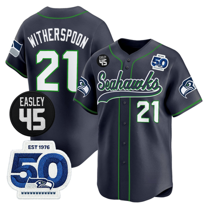 Seattle Seahawks 50th & Easley Tribute Patch Vapor Baseball Jersey - All Stitched