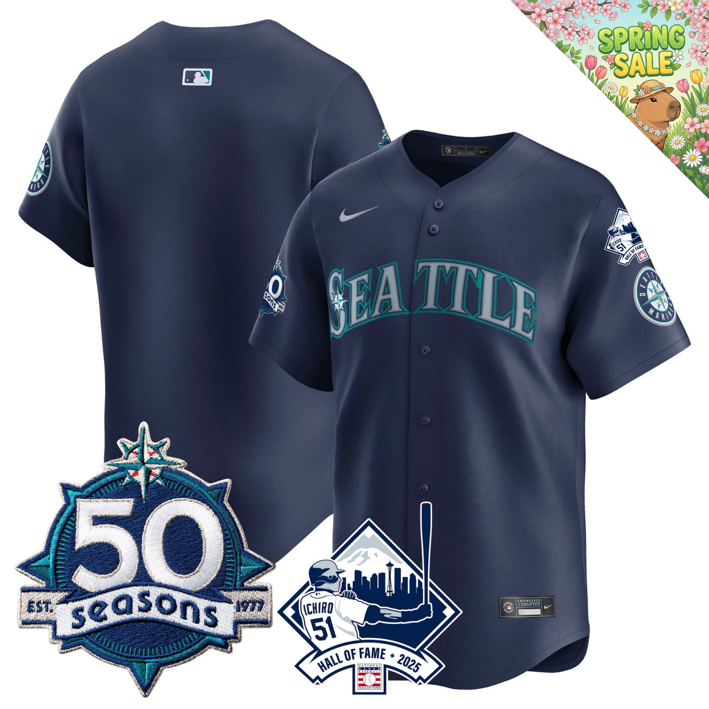 SEA 50 Seasons & Ichiro Number Retirement Patch Limited Jersey - All Stitched