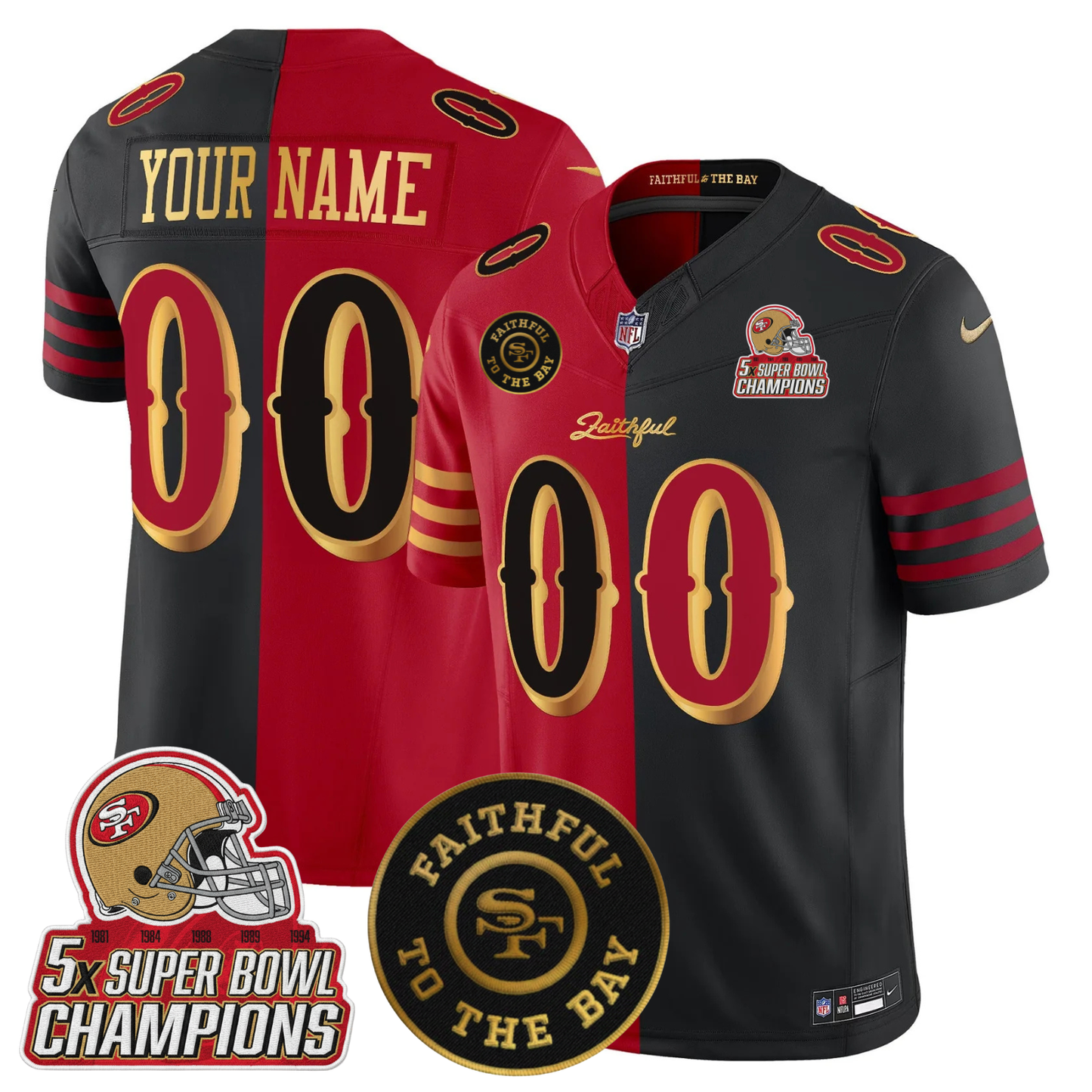 Custom SF 2025 “Rivalries” 5x Champions & Faithful To The Bay Patch Vapor Limited Jersey - All Stitched