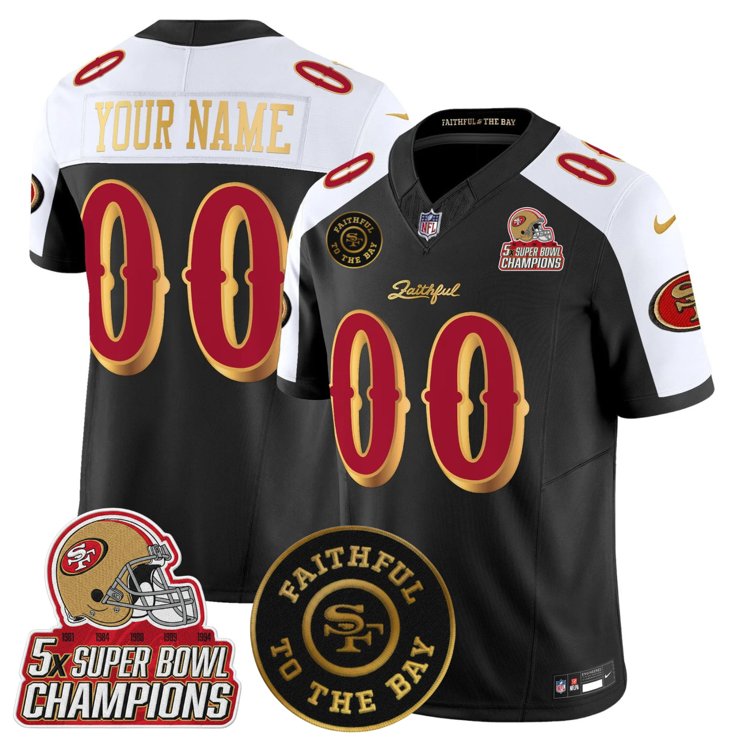 Custom SF 2025 “Rivalries” 5x Champions & Faithful To The Bay Patch Vapor Limited Jersey - All Stitched