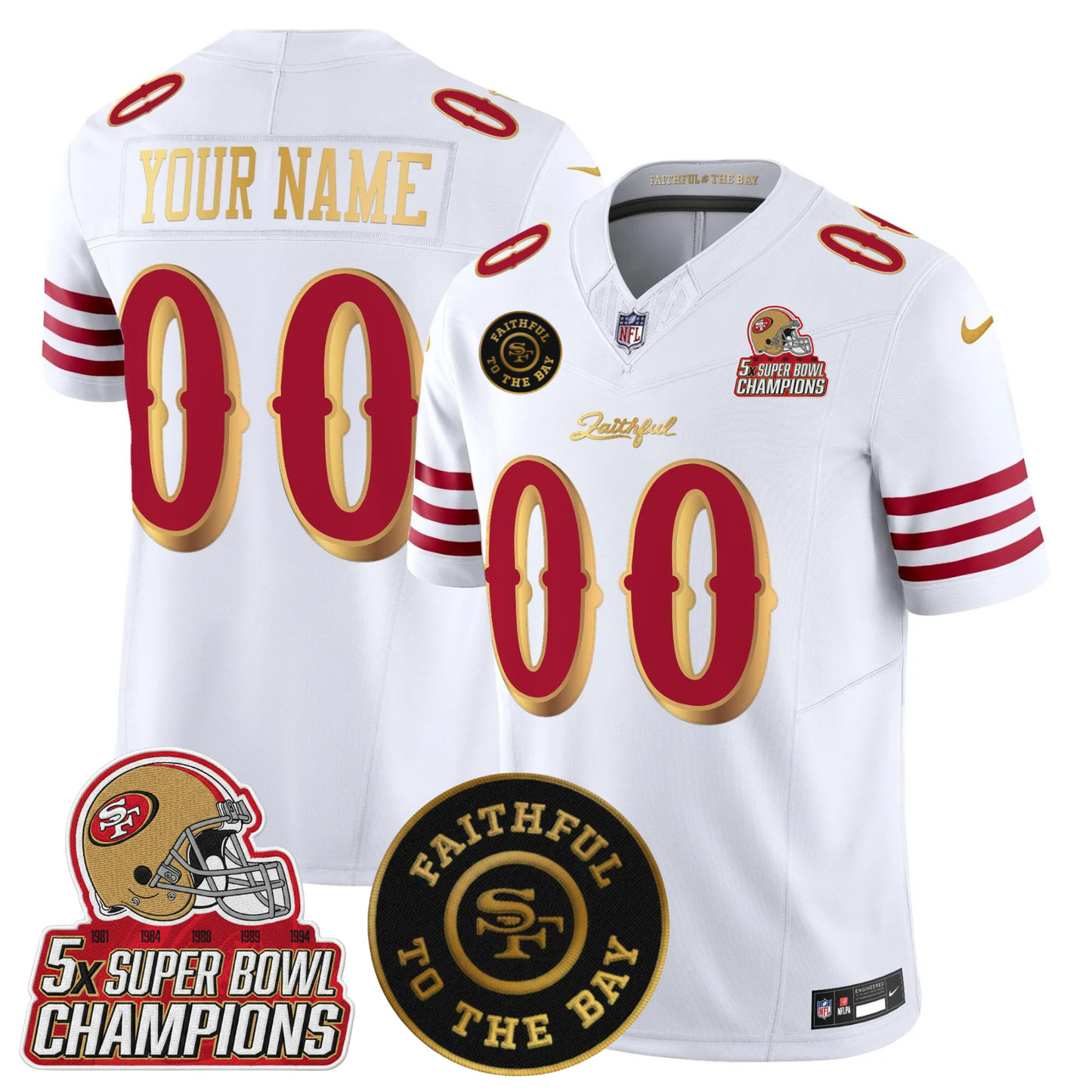 Custom SF 2025 “Rivalries” 5x Champions & Faithful To The Bay Patch Vapor Limited Jersey - All Stitched