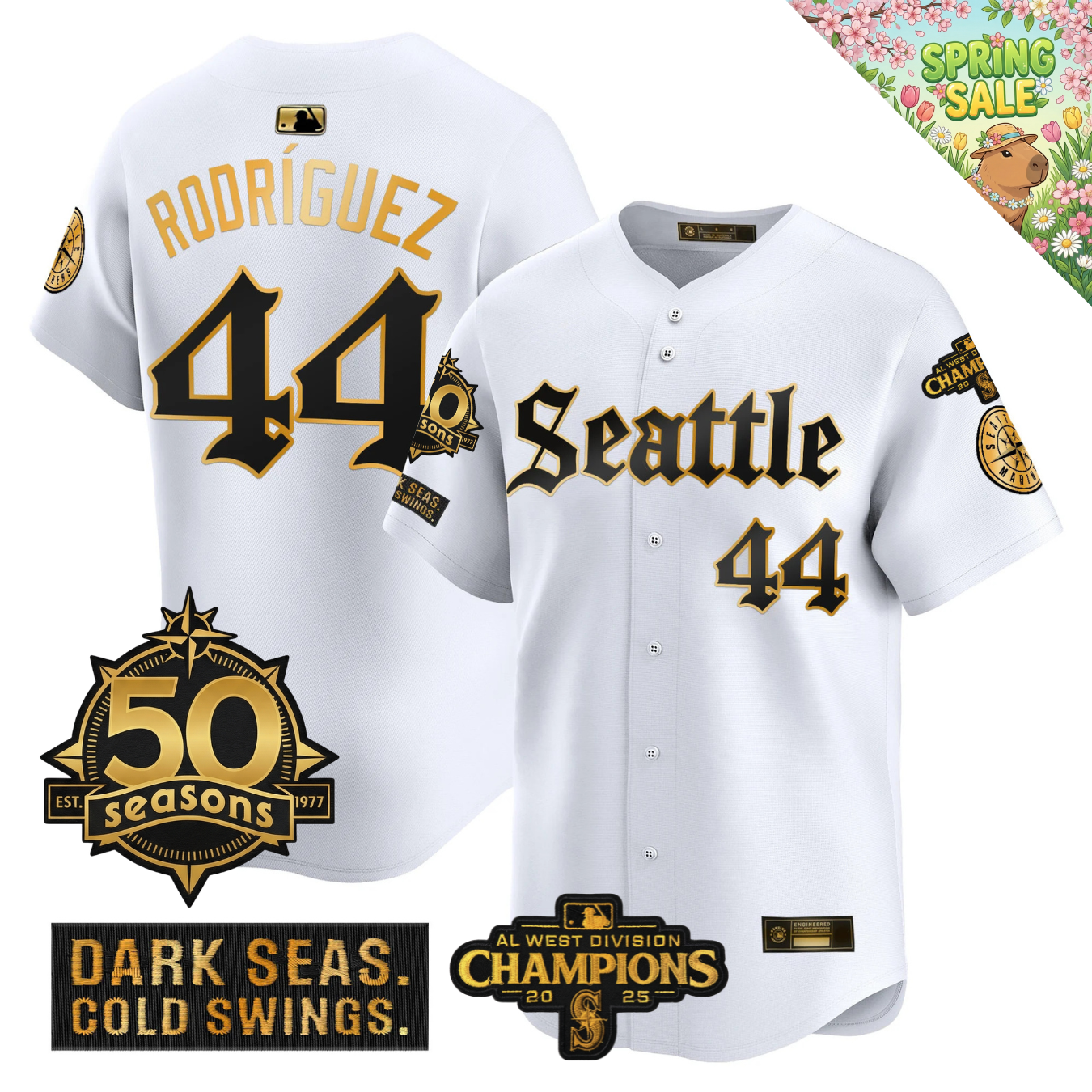 SEA 2026 Vapor Limited Gold Jersey - 50th Anniversary & AL West Division Champions Patch - All Stitched