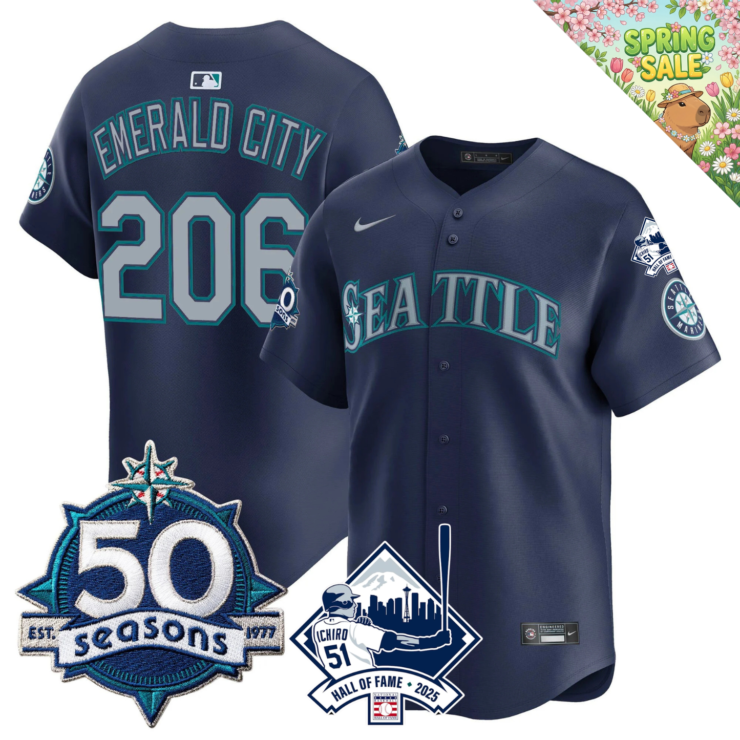 SEA 50 Seasons & Ichiro Number Retirement Patch Limited Jersey - All Stitched