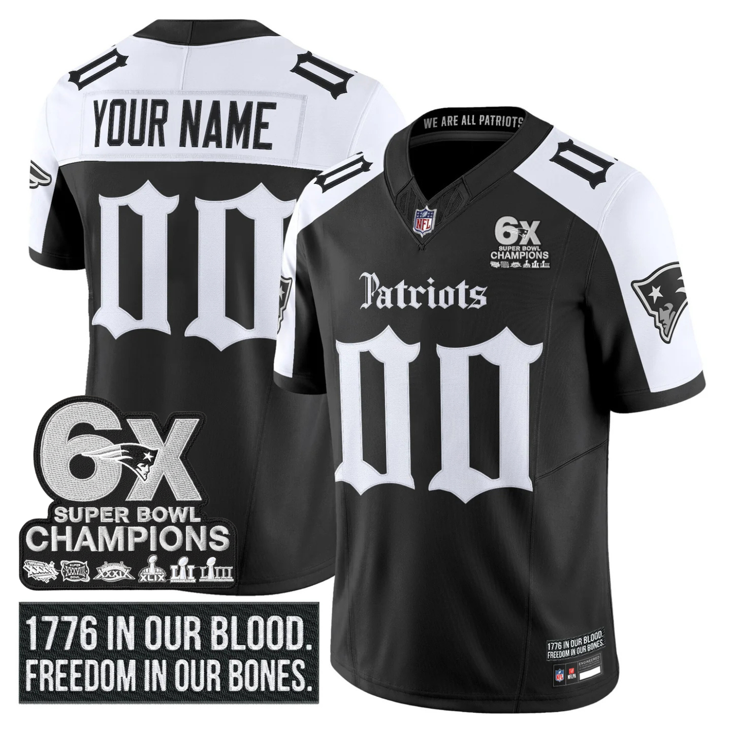 Custom NE ’Gothic Revolution Edition’ 6x Champions Patch Vapor Limited Jersey - All Stitched Alternate
