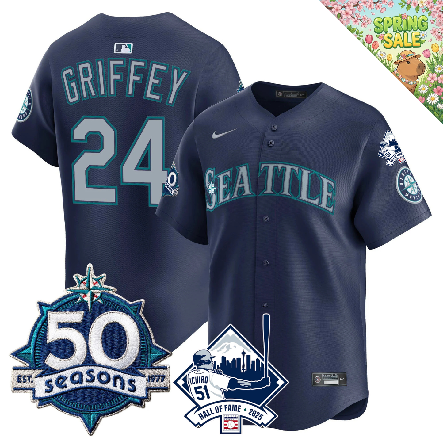 SEA 50 Seasons & Ichiro Number Retirement Patch Limited Jersey - All Stitched