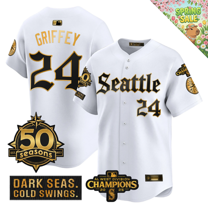SEA 2026 Vapor Limited Gold Jersey - 50th Anniversary & AL West Division Champions Patch - All Stitched
