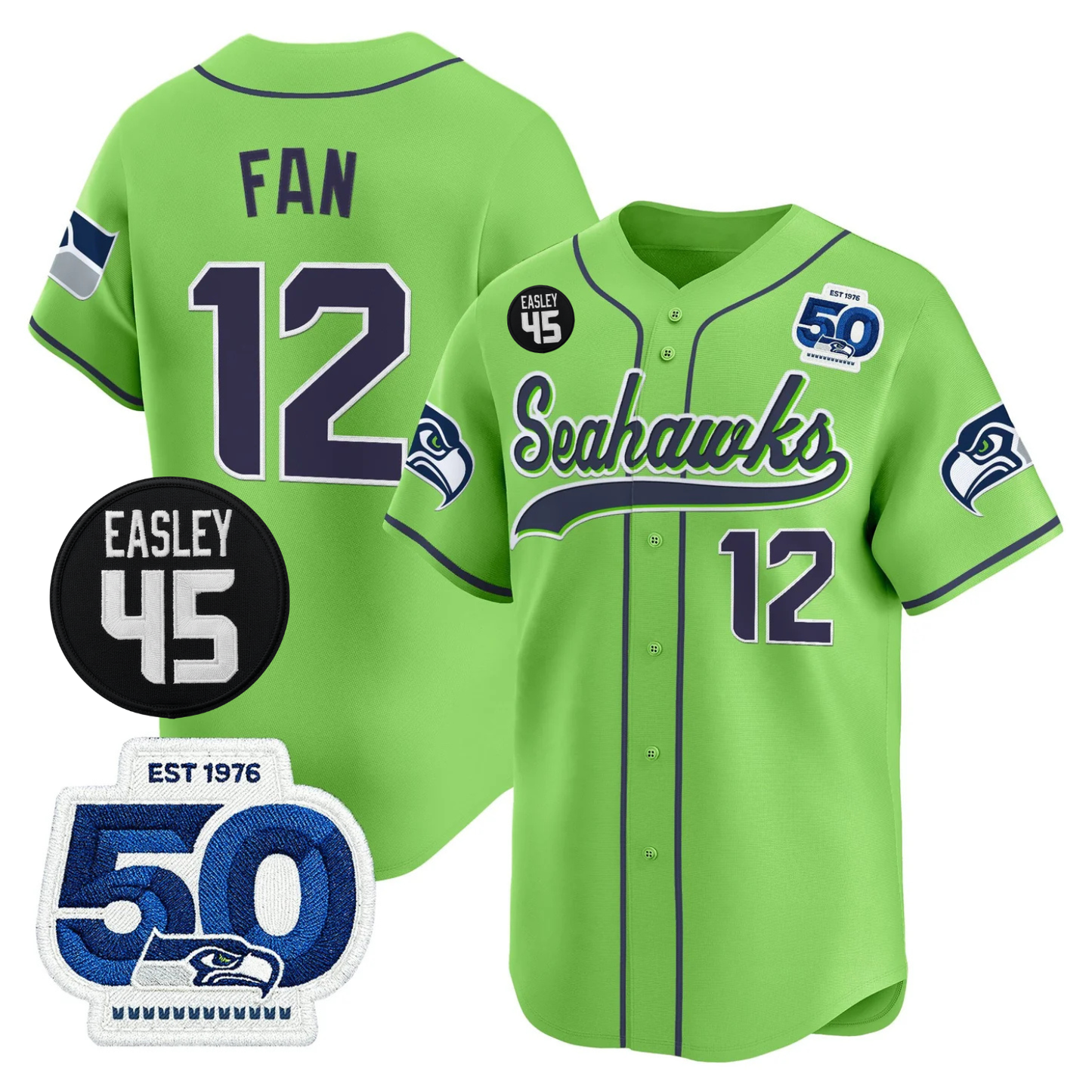 Seattle Seahawks 50th & Easley Tribute Patch Vapor Baseball Jersey - All Stitched