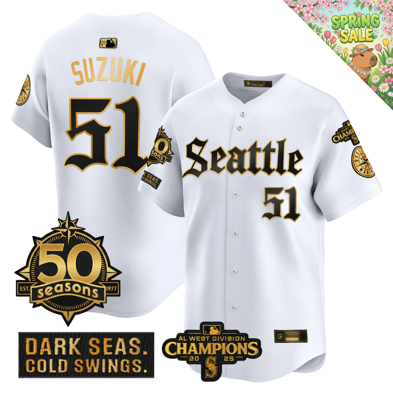 SEA 2026 Vapor Limited Gold Jersey - 50th Anniversary & AL West Division Champions Patch - All Stitched