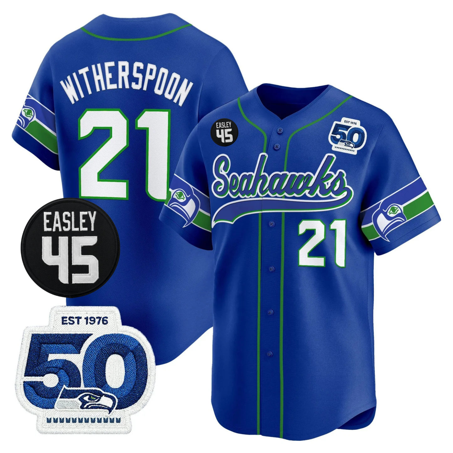 Seattle Seahawks 50th & Easley Tribute Patch Vapor Baseball Jersey - All Stitched