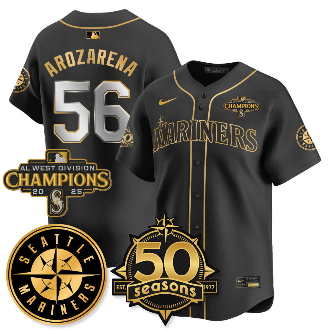 SEA Vapor Premier Limited Jersey - 50th Anniversary & AL West Division Champions - All Stitched Black Gold / Randy