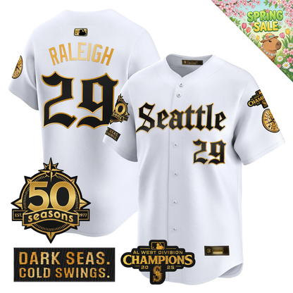 SEA 2026 Vapor Limited Gold Jersey - 50th Anniversary & AL West Division Champions Patch - All Stitched