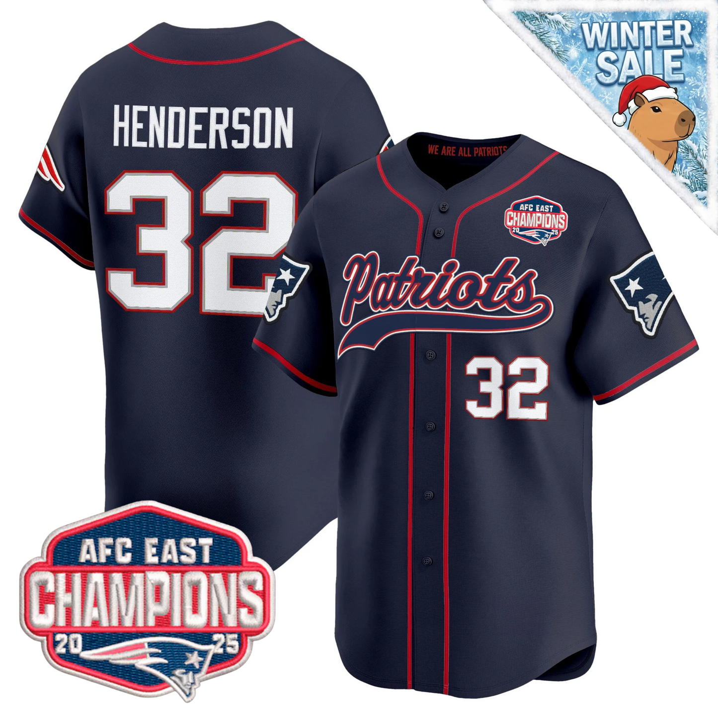 NE 2025 AFC East Champions Patch Vapor Baseball Jersey - All Stitched