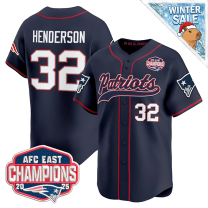 NE 2025 AFC East Champions Patch Vapor Baseball Jersey - All Stitched