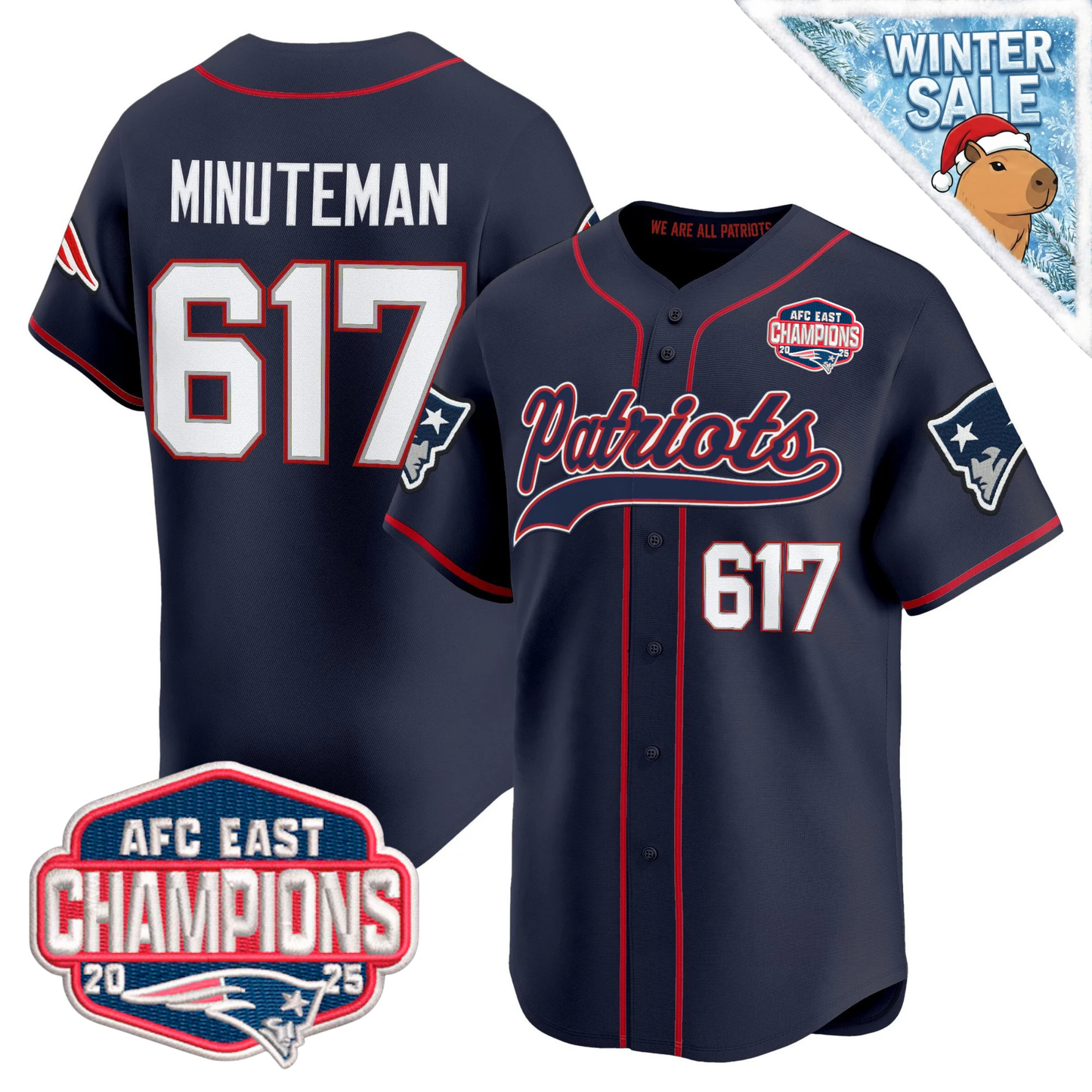 NE 2025 AFC East Champions Patch Vapor Baseball Jersey - All Stitched