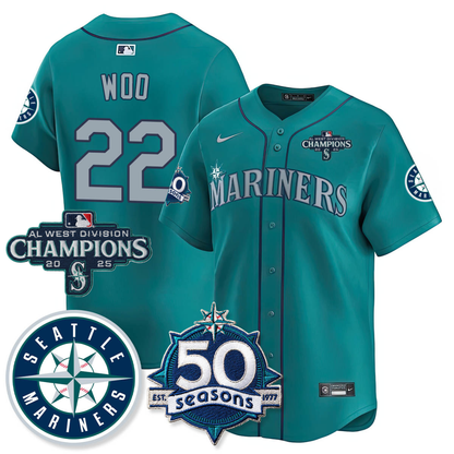 SEA Vapor Premier Limited Jersey - 50th Anniversary & AL West Division Champions - All Stitched Teal / Bryan Woo - 22