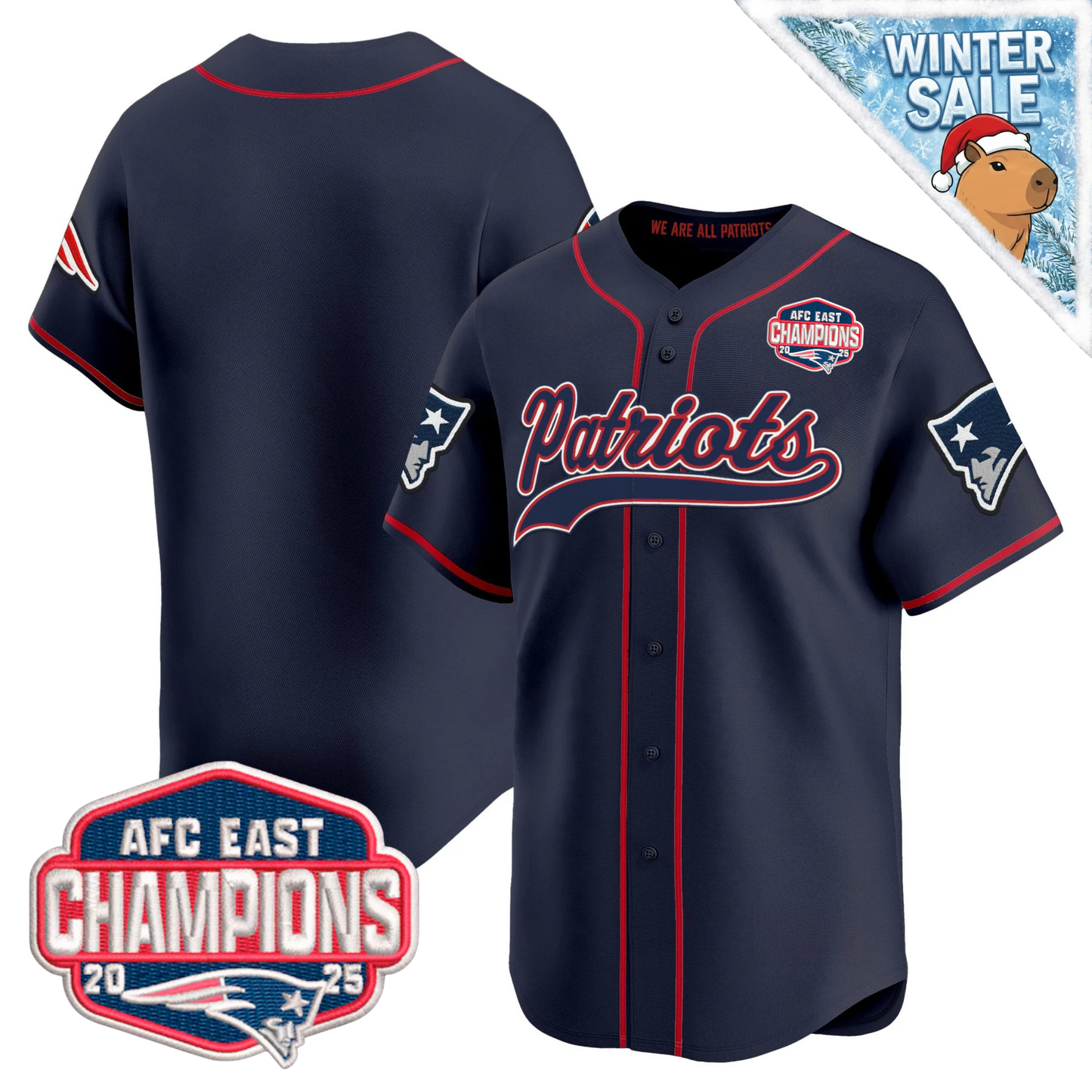 NE 2025 AFC East Champions Patch Vapor Baseball Jersey - All Stitched