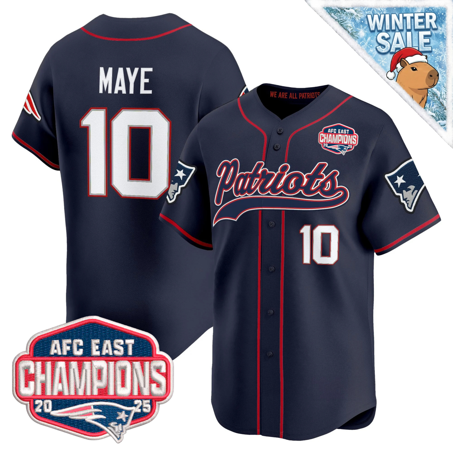 NE 2025 AFC East Champions Patch Vapor Baseball Jersey - All Stitched
