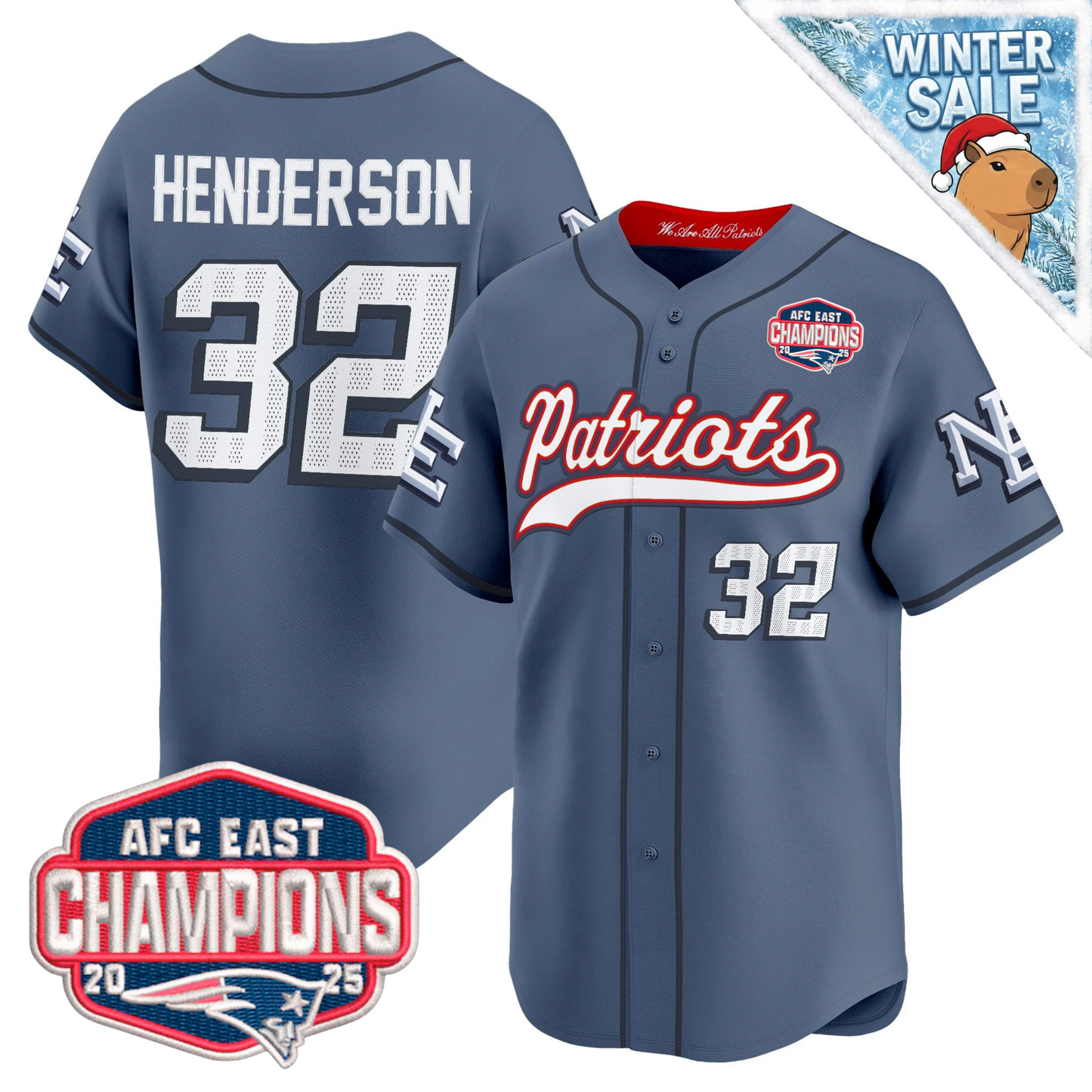 NE 2025 AFC East Champions Patch Vapor Baseball Jersey - All Stitched