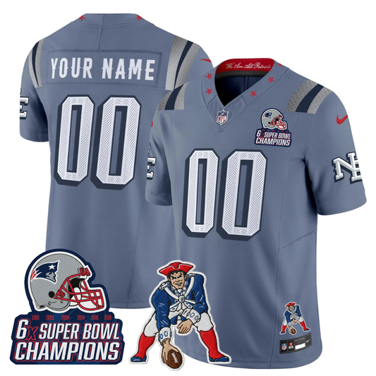 Custom NE 2025 "Rivalries" 6x Champions & Throwbacks Mascot Patch Vapor Limited Jersey - All Stitched