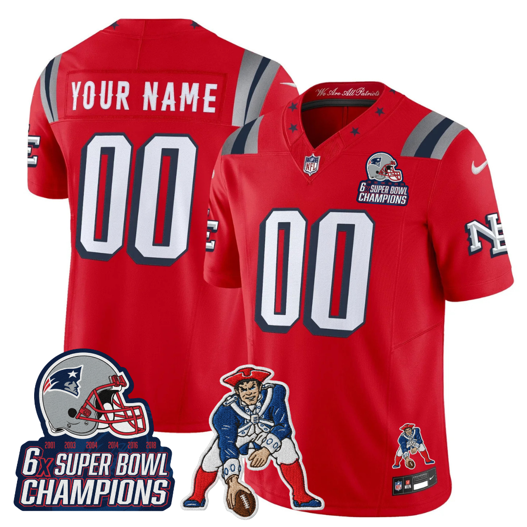 Custom NE 2025 "Rivalries" 6x Champions & Throwbacks Mascot Patch Vapor Limited Jersey - All Stitched
