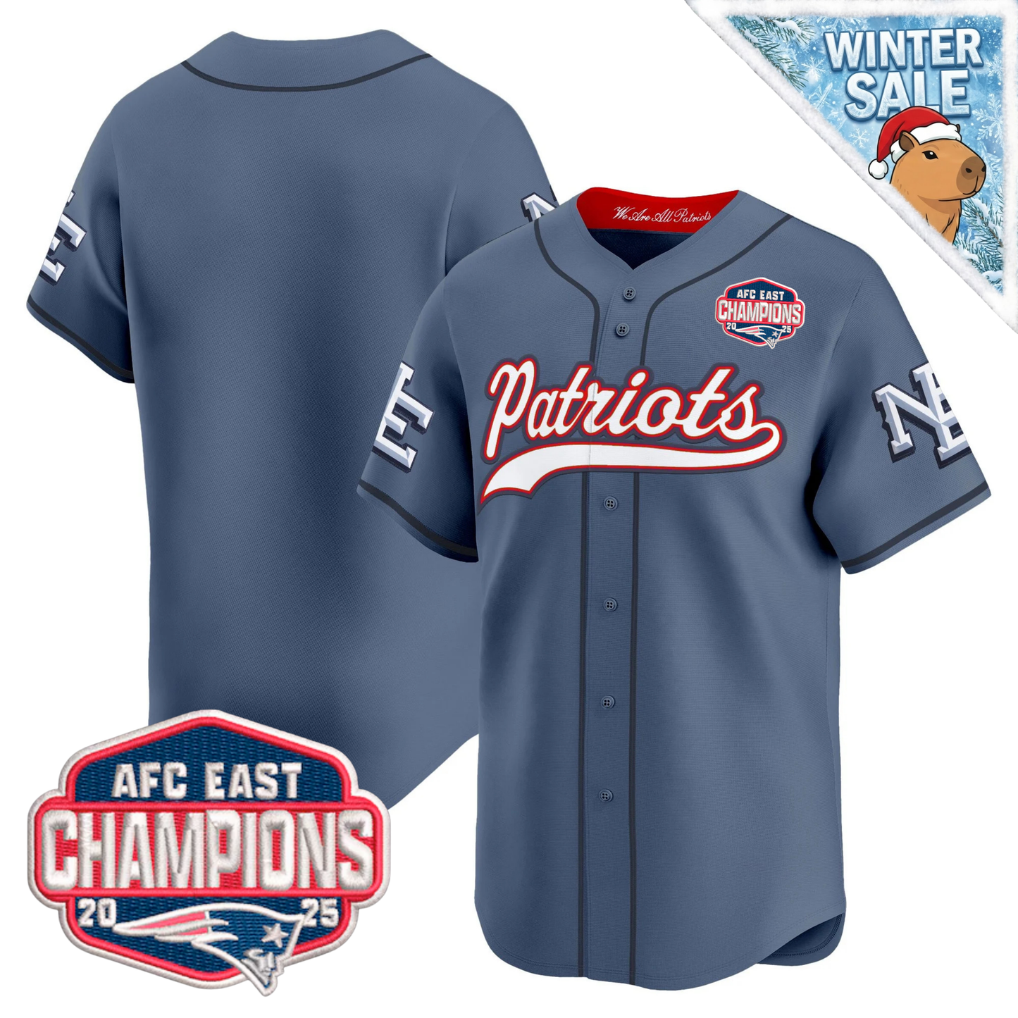 NE 2025 AFC East Champions Patch Vapor Baseball Jersey - All Stitched