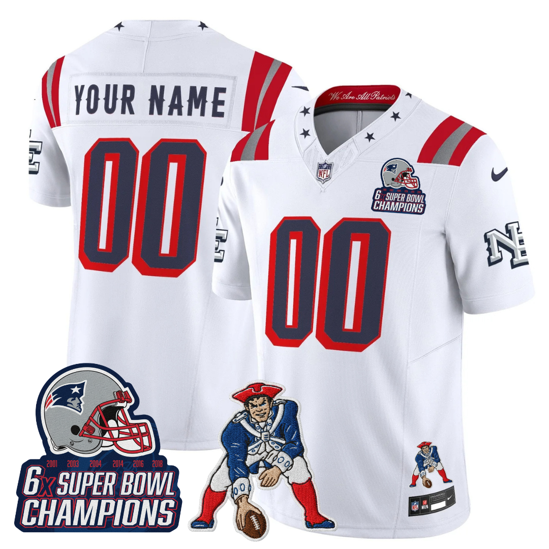 Custom NE 2025 "Rivalries" 6x Champions & Throwbacks Mascot Patch Vapor Limited Jersey - All Stitched