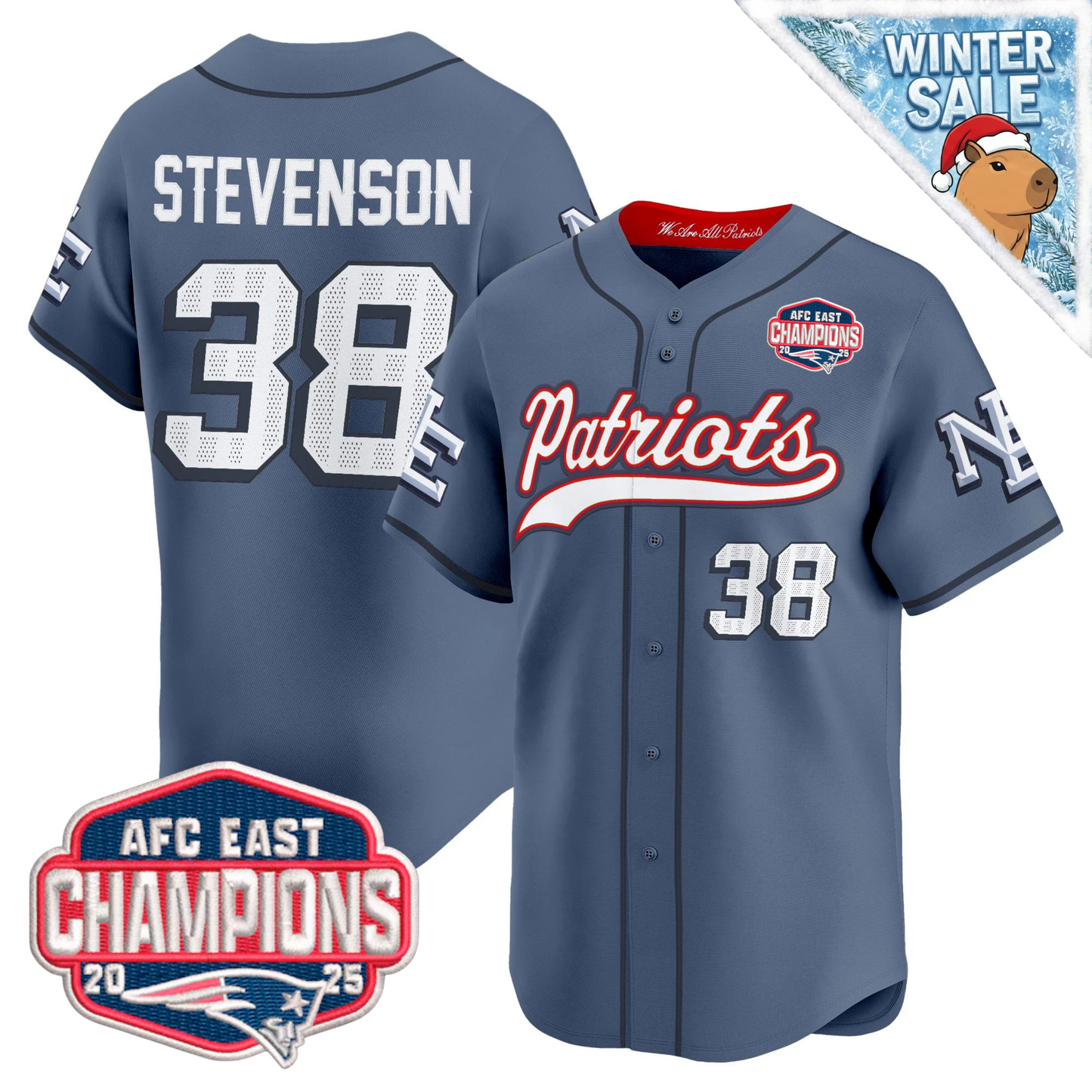 NE 2025 AFC East Champions Patch Vapor Baseball Jersey - All Stitched
