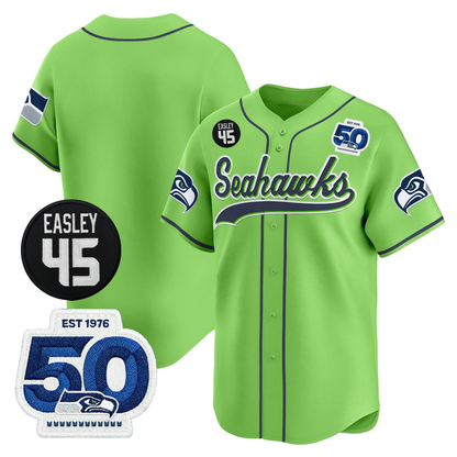 Seattle Seahawks 50th & Easley Tribute Patch Vapor Baseball Jersey - All Stitched