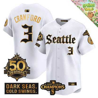 SEA Vapor Limited Gold Jersey - 50th Anniversary & 2025 AL West Champs Patch - All Stitched