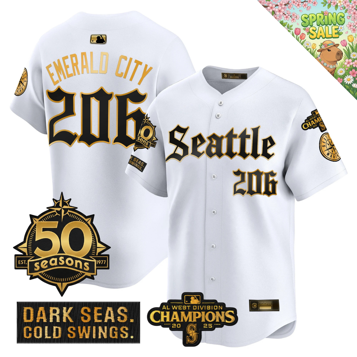 SEA 2026 Vapor Limited Gold Jersey - 50th Anniversary & AL West Division Champions Patch - All Stitched