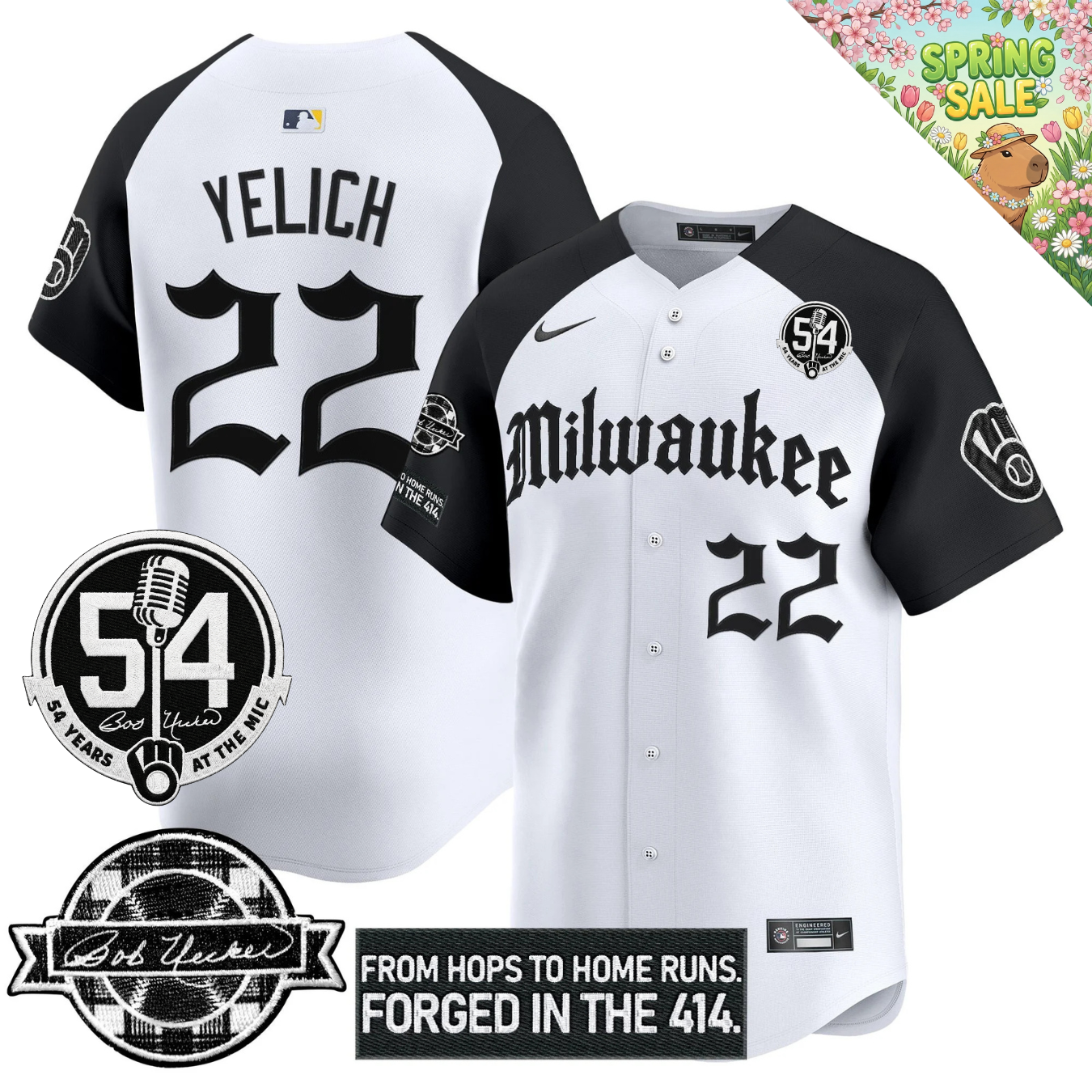 MIL Bob Uecker "54 Years At The Mic" Patch Limited Gothic Jersey - All Stitched