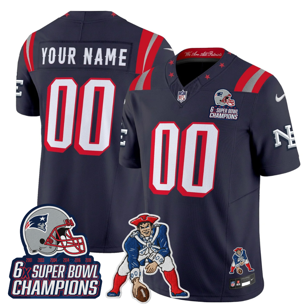 Custom NE 2025 "Rivalries" 6x Champions & Throwbacks Mascot Patch Vapor Limited Jersey - All Stitched