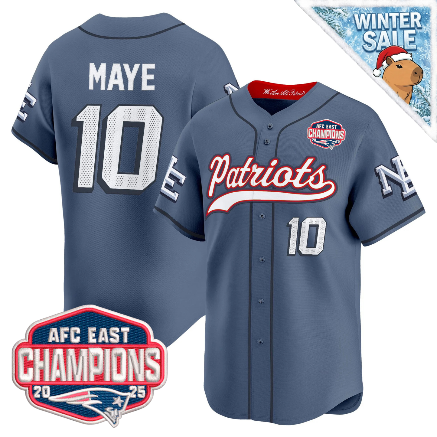 NE 2025 AFC East Champions Patch Vapor Baseball Jersey - All Stitched