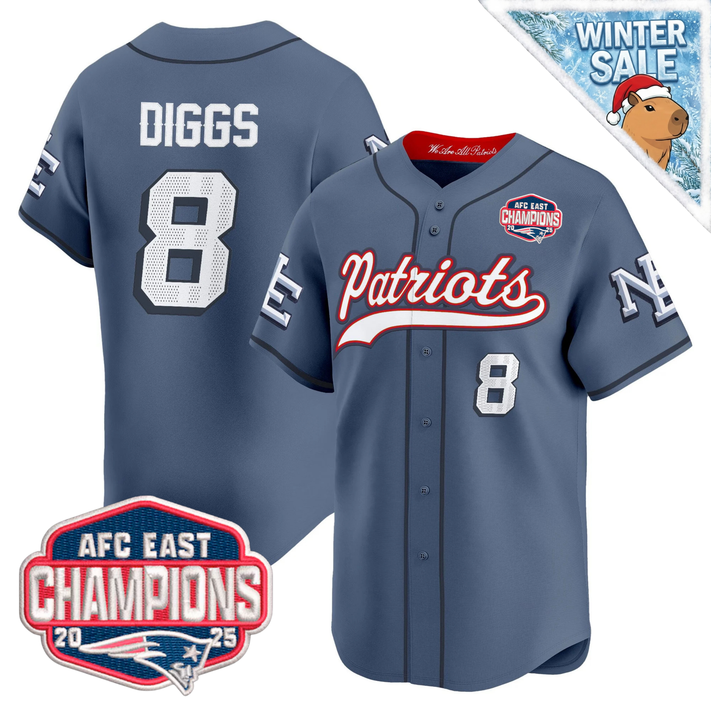NE 2025 AFC East Champions Patch Vapor Baseball Jersey - All Stitched