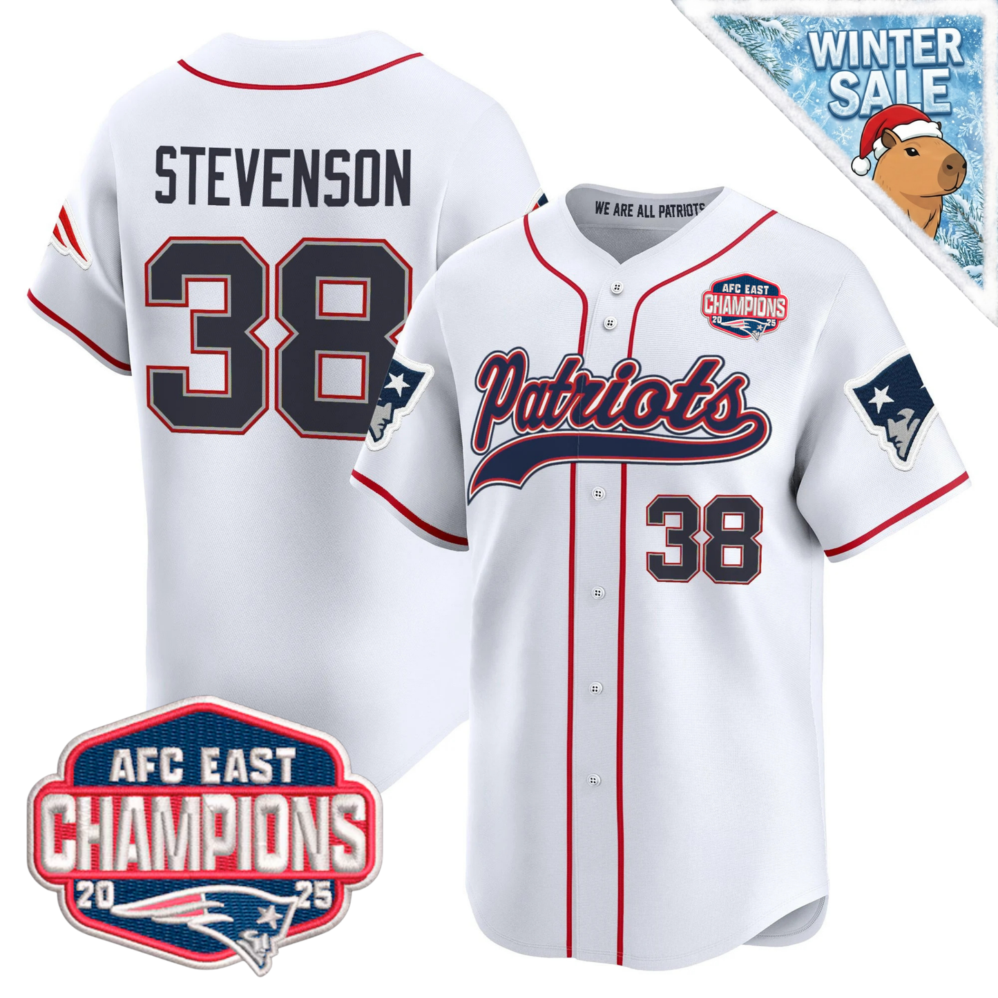 NE 2025 AFC East Champions Patch Vapor Baseball Jersey - All Stitched
