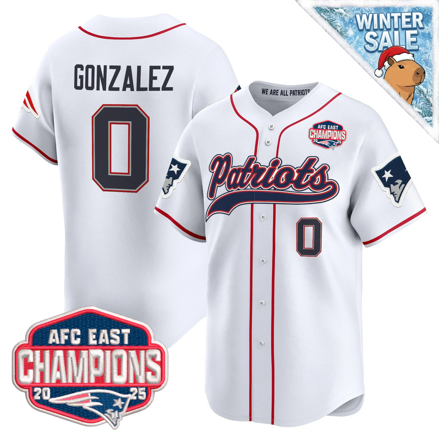 NE 2025 AFC East Champions Patch Vapor Baseball Jersey - All Stitched