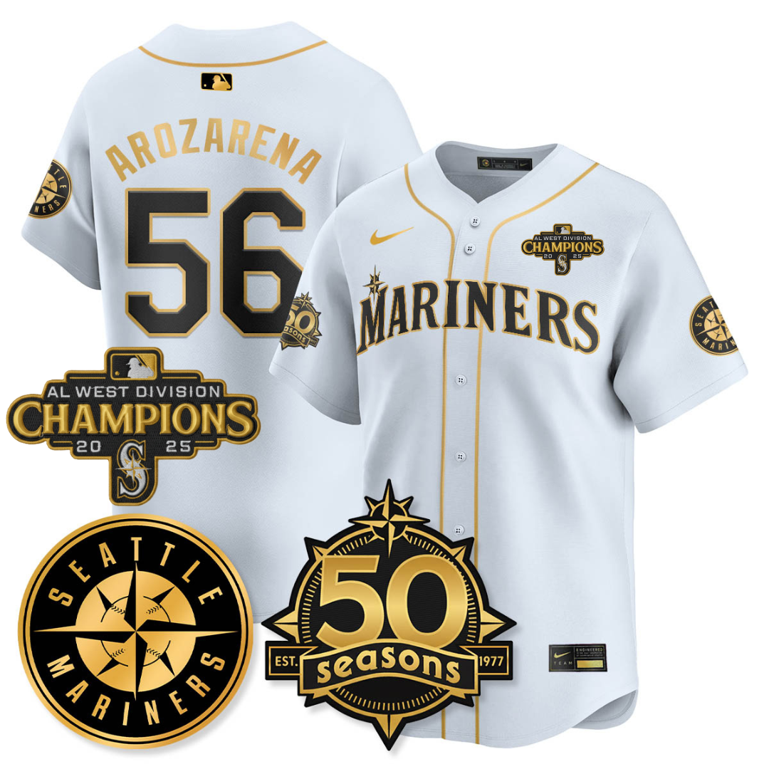 SEA Vapor Premier Limited Jersey - 50th Anniversary & AL West Division Champions - All Stitched White Gold / Randy