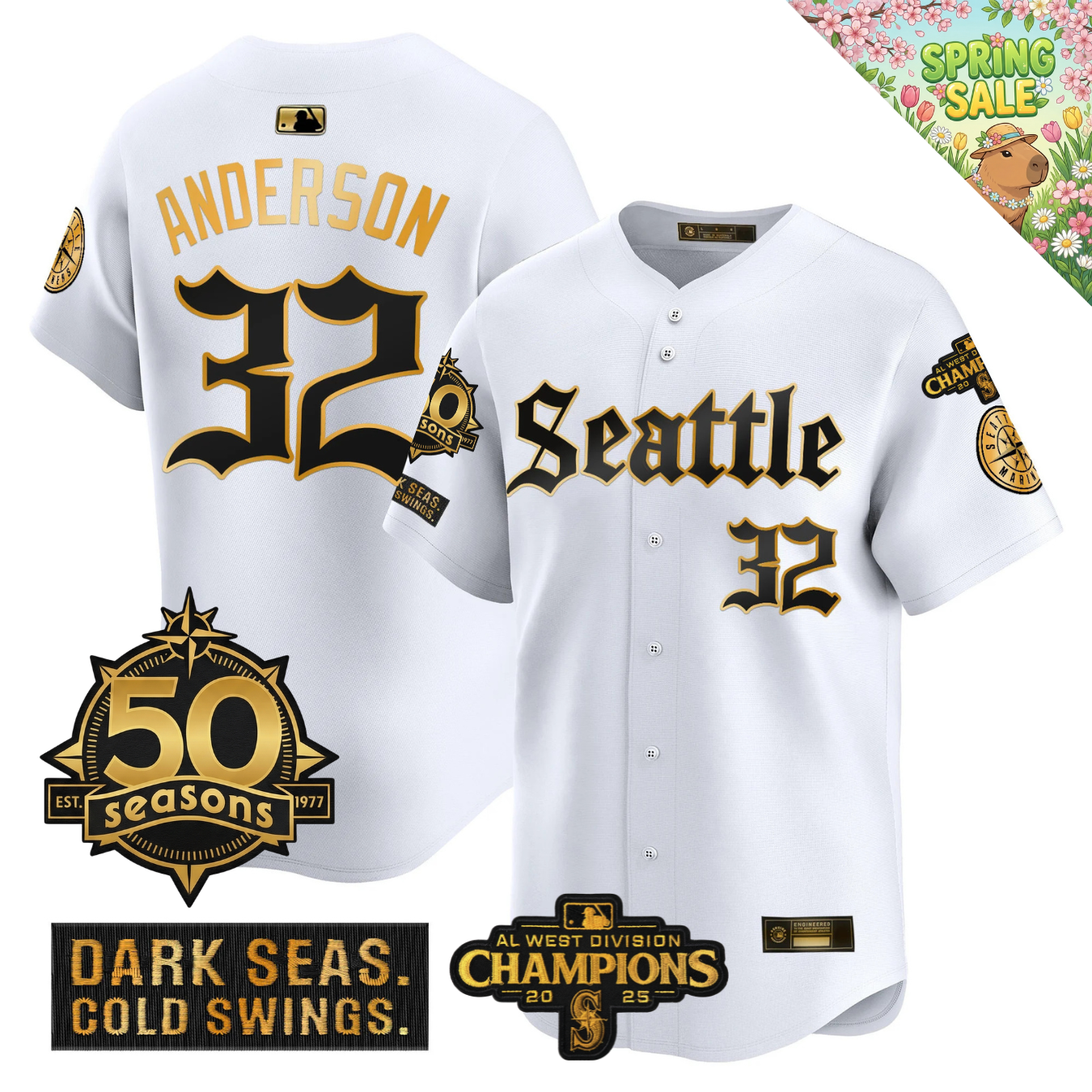 SEA 2026 Vapor Limited Gold Jersey - 50th Anniversary & AL West Division Champions Patch - All Stitched