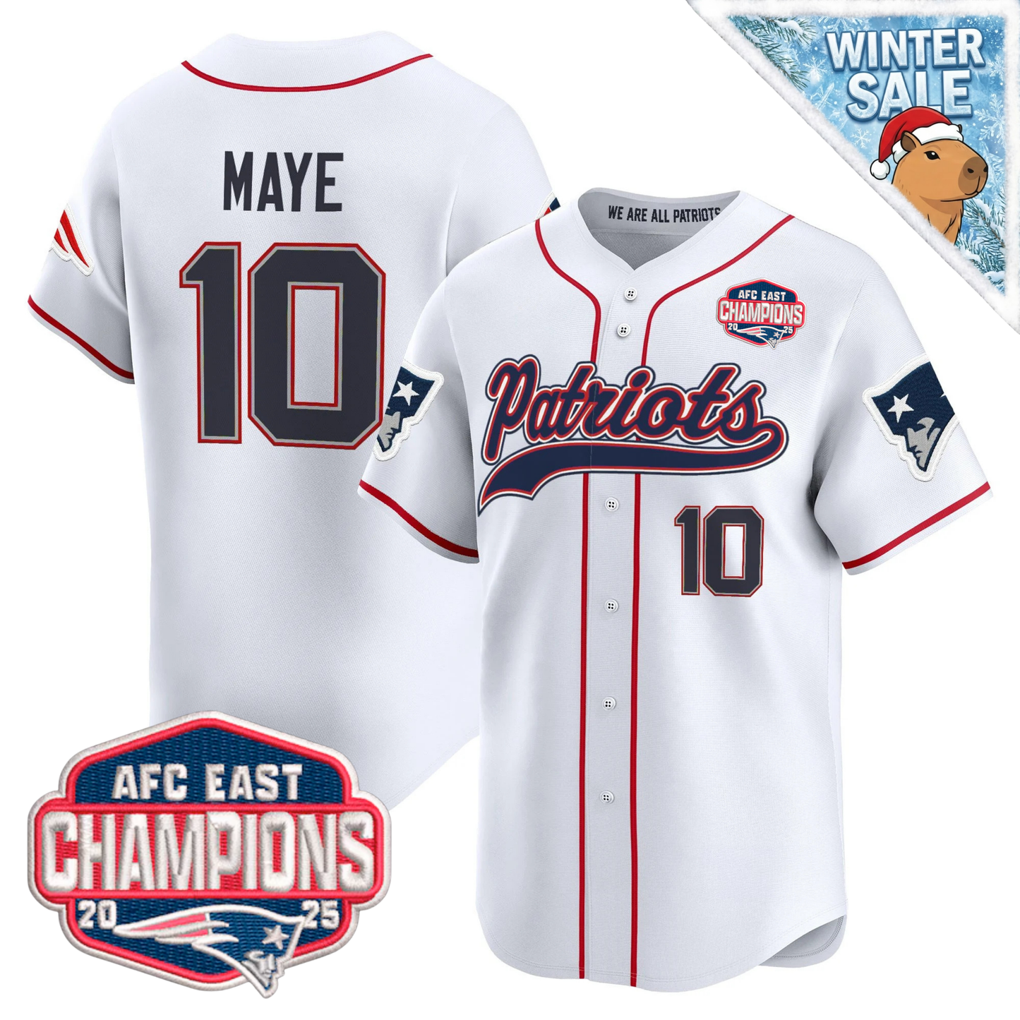 NE 2025 AFC East Champions Patch Vapor Baseball Jersey - All Stitched