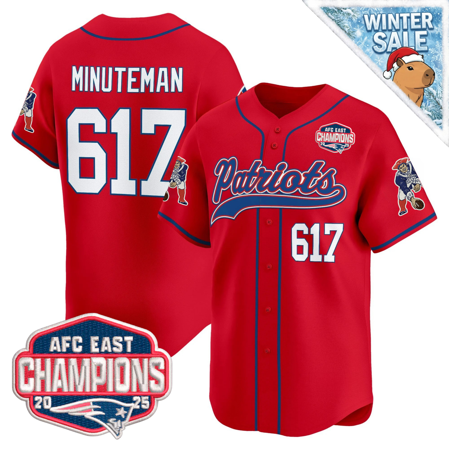 NE 2025 AFC East Champions Patch Vapor Baseball Jersey - All Stitched